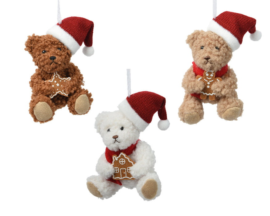 Christmas Bear with Red Hat Hanging Decoration 12cm