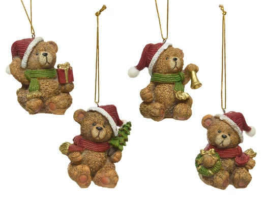 Bear With Gift, Bell, Wreath, or Christmas Tree | Christmas Hanging  Decoration (12.5x8 cm)