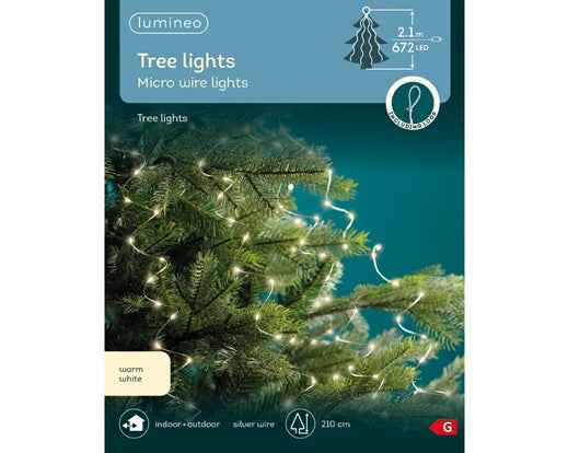 672 Lumineo Christmas Tree Micro LED Steady Lights | Warm White 210cm