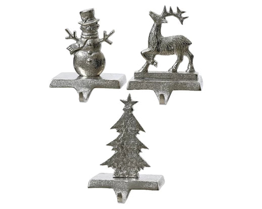 Christmas Stocking Hook Tree/Reindeer/Snowman Silver (L.12cm x W.5cm x H.12cm) - Sold Individually