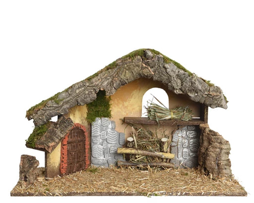 Christmas Nativity Crib with Moss, Bark & Straw (50cm x 23cm x 31cm)