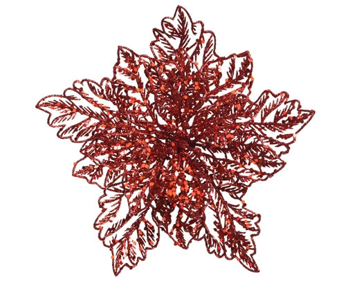 Christmas Silk Flower Poinsettia on Clip | Red (23.5x10 cm)