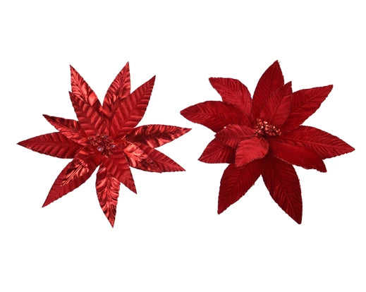 Poinsettia in Red Velvet Or Metallic With Clip-On (30 cm)