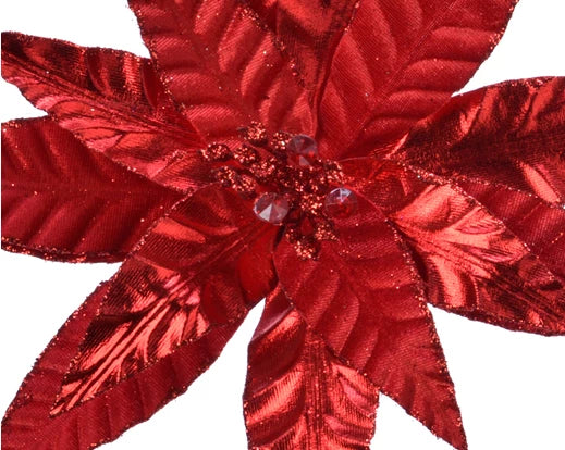 Poinsettia in Red Velvet Or Metallic With Clip-On (30 cm)