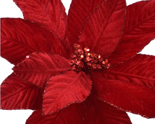 Poinsettia in Red Velvet Or Metallic With Clip-On (30 cm)