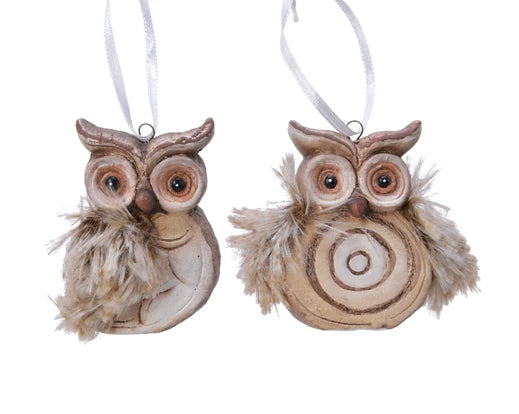 Owl With Artificial Fur Hanging Christmas Decoration (7x6 cm)