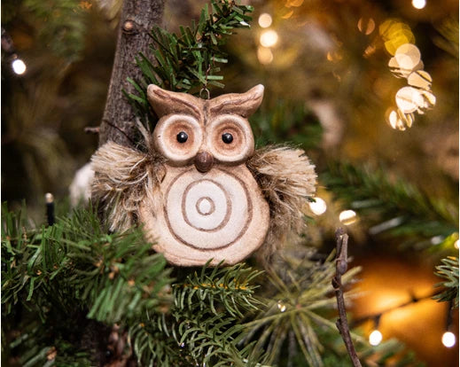 Owl With Artificial Fur Hanging Christmas Decoration (7x6 cm)