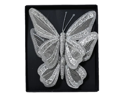 Christmas Butterfly clip silver (L.14cm x W.12cm x H.1.5cm)