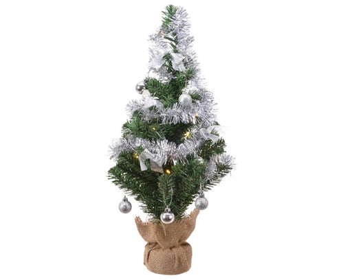 Christmas Tree Mini Artificial Tinsel Baubles Battery Operated (60cm)