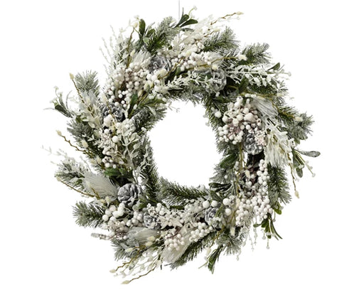 Christmas Wreath Frosted Bauble/Pinecone/Beaded (60cm)