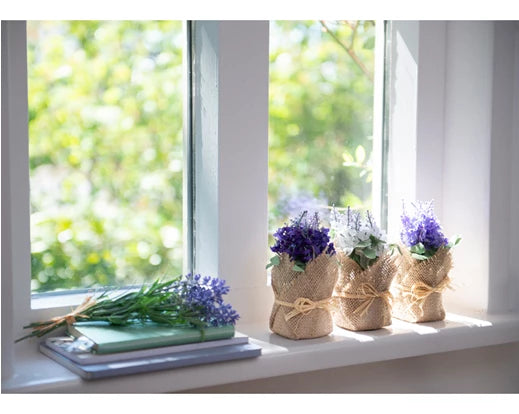 Faux Lavender Plant In Burlap