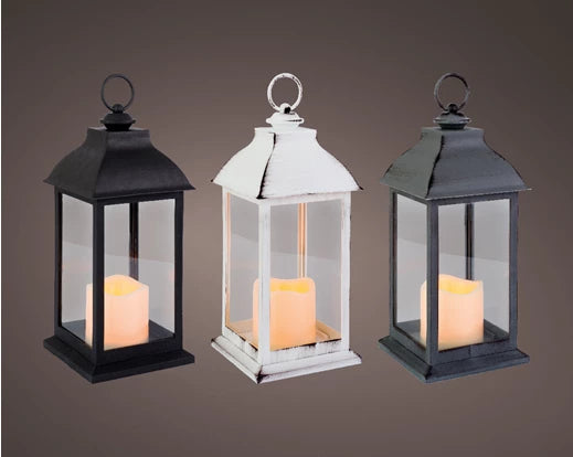 LED lantern plastic fire flame effect BO indoor 3 Assorted (H.30cm)