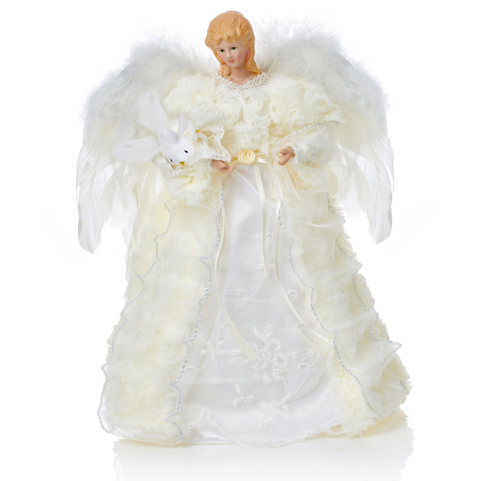 Christmas Tree Topper Angel White with Feather Wings 30cm