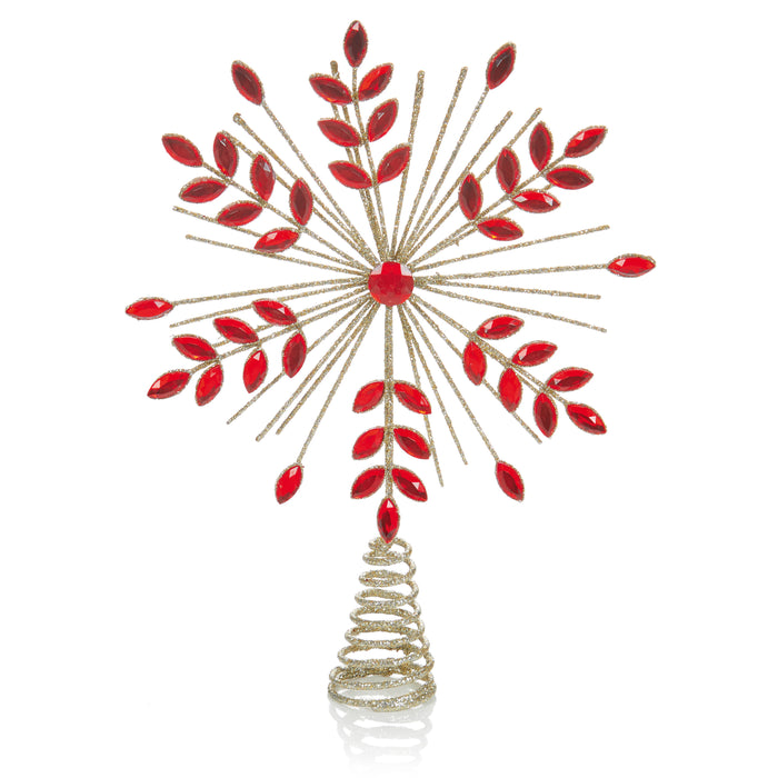 Christmas Tree Topper Gold Wire Snowflake With Red Jewels 30cm