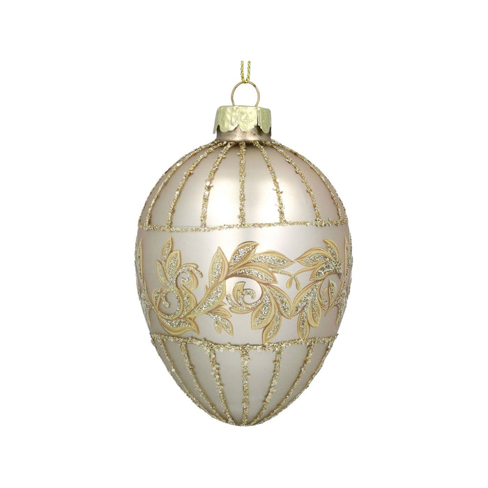 Christmas Hanging Matt Pale Gold Rococo Glass Egg Decoration (10cm)