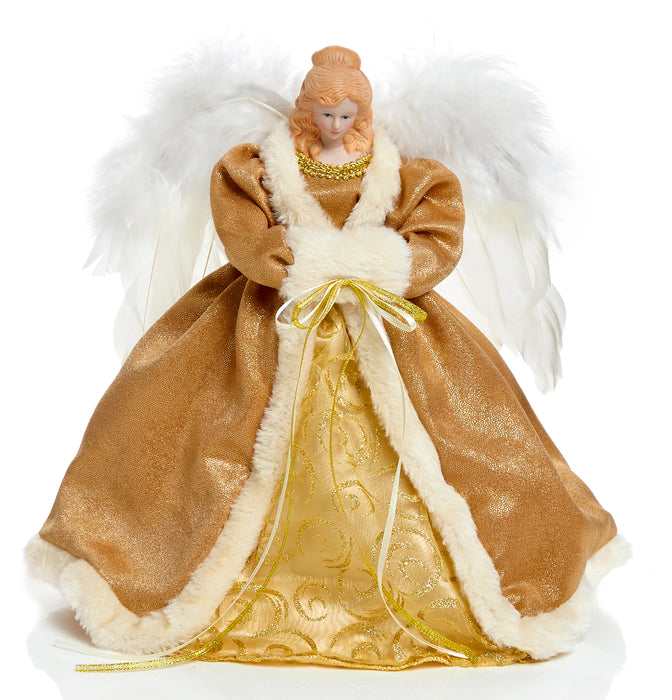 Christmas Tree Topper Angel Gold Dress with Wings with Warm White LED Lights 30cm