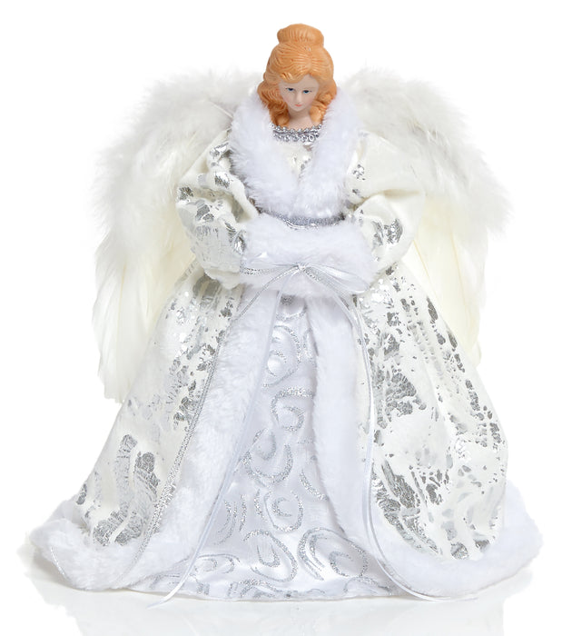 Christmas Tree Topper Angel White Dress with Wings with Warm White LED Lights