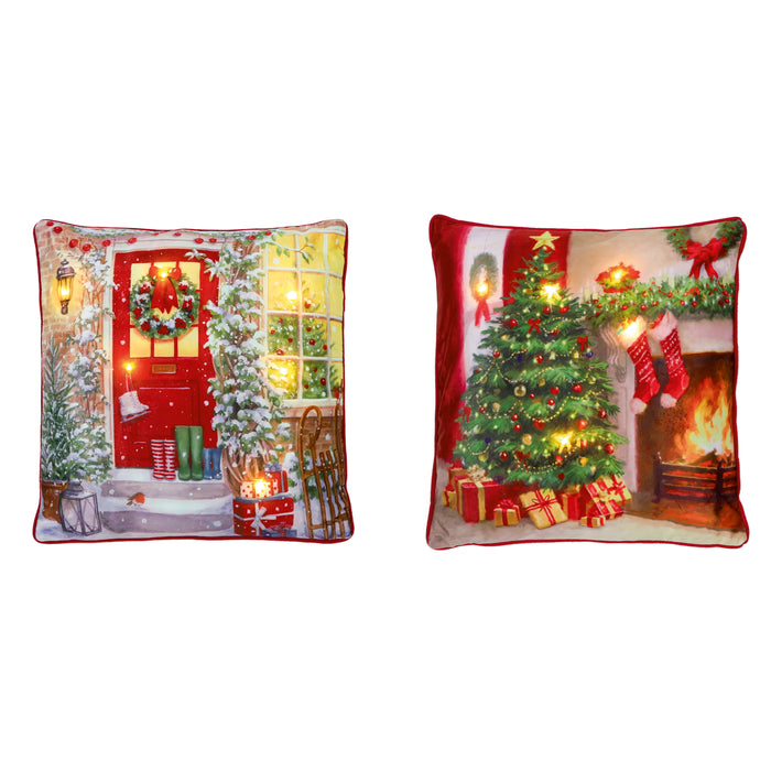 Light Up Christmas Cushion Traditional Theme Battery Operated 45 x 45cm