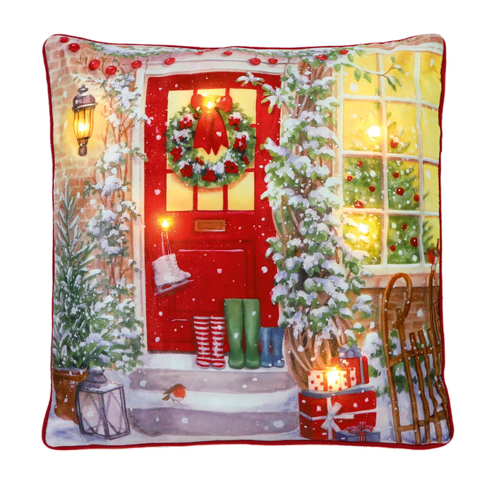 Light Up Christmas Cushion Traditional Theme Battery Operated 45 x 45cm