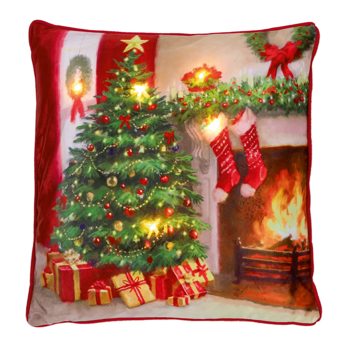 Light Up Christmas Cushion Traditional Theme Battery Operated 45 x 45cm