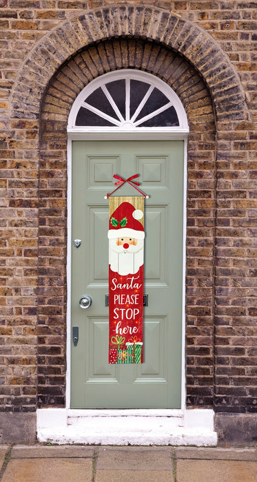 Santa Stop Here Fabric Banner With Lights Battery Operated 1.2m