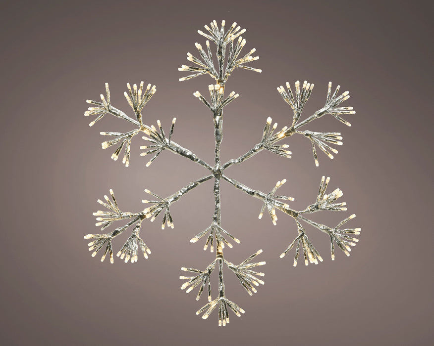 Lumineo LED Silver Snowflake Light Outdoor Metal Frame With 192 Warm White Lights (H.48cm)