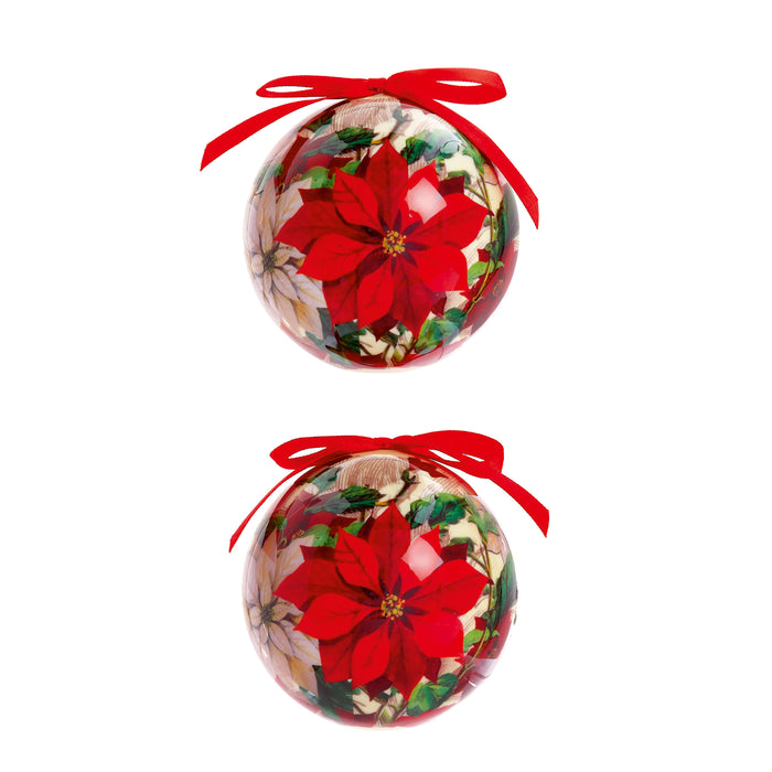 Christmas Hanging Bauble Poinsettia Decoupage 7.5cm