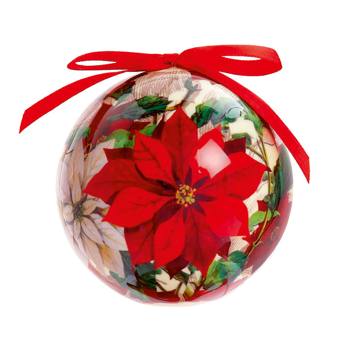 Christmas Hanging Bauble Poinsettia Decoupage 7.5cm