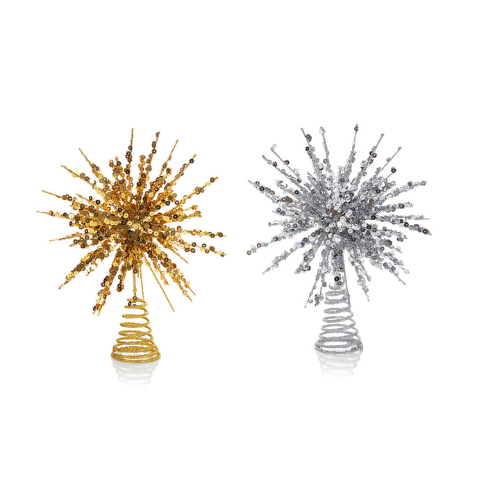 Christmas Tree Topper Spikey Sequin Silver or Gold 24cm