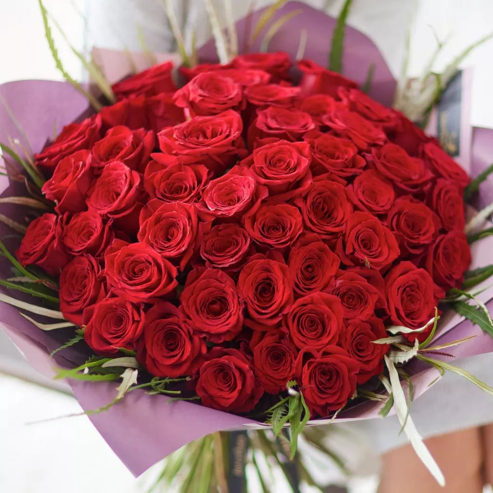 Dazzling 50 Large-headed Red Rose Valentine's Bouquet — Newlands Garden ...