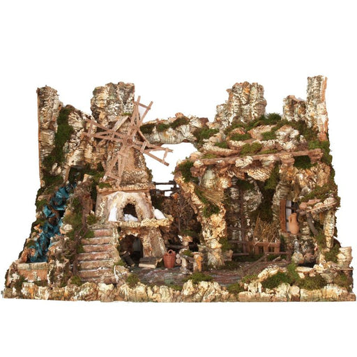 Christmas Nativity Crib with Fire Light and Windmill  118x70x73cm