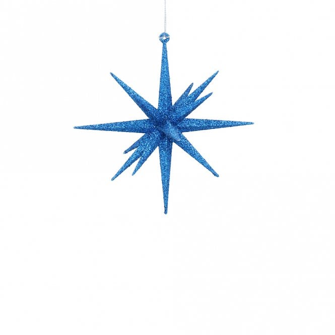 Christmas Hanging Blue Bethlehem Star Glitter (12cm)