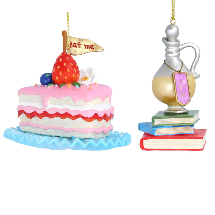 Christmas Hanging Resin 'Eat Me' Cake Slice/'Drink Me' Bottle 6cm