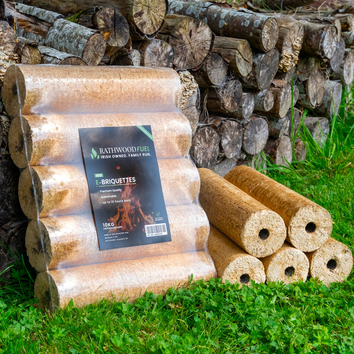 Hardwood Firewood Pallet Topper - 5 Bags of Kindling and 10 Bags of E-Briquettes